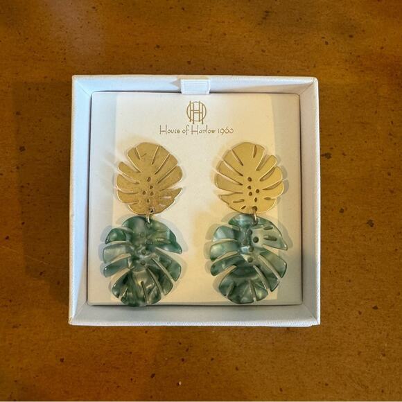 House of Harlow 1960 Palm Leaf Earrings Gold Plated NIB - Picture 1 of 3